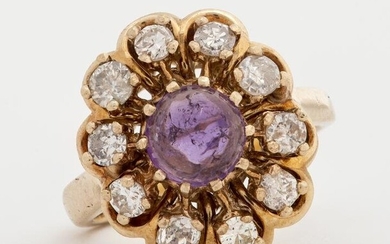 Vintage 14K Yellow Gold Diamond Amethyst Ring
