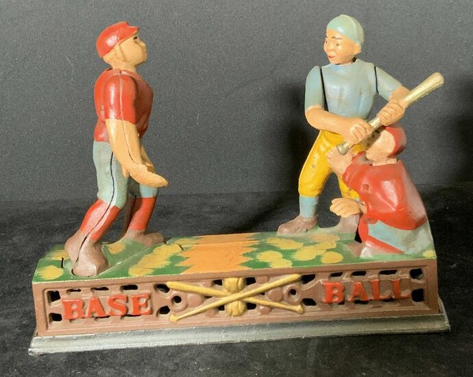 Vintage Cast Iron Baseball Coin Bank