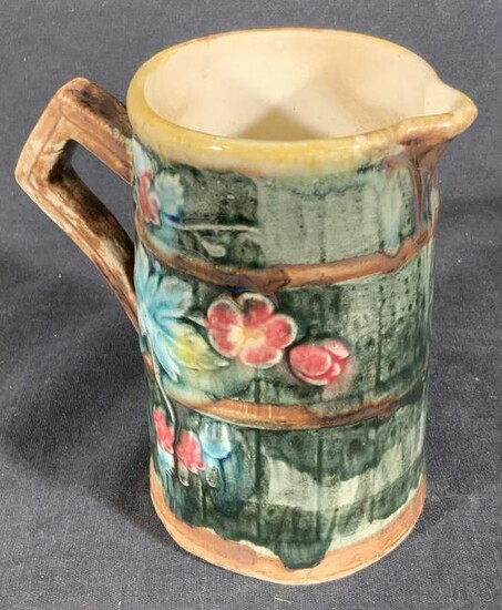 Vintage Ceramic Majolica Floral Pitcher