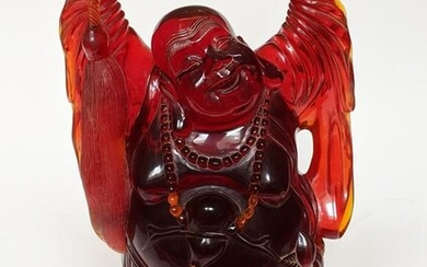Vintage Chinese Red Resin Laughing Buddha