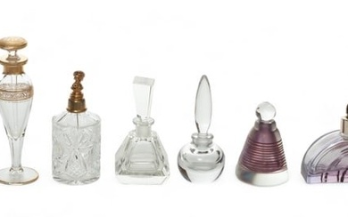 Vintage Cut Glass & Crystal Perfume Bottles, H 7.5" Dia. 2.5" 7 pcs
