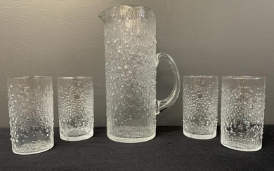 Vintage Iittala Hopla Glass Pitcher And 4 Glasses