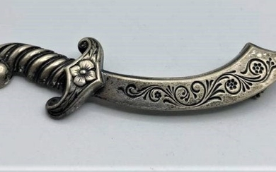 Vintage Sterling Silver Scimitar Sword Brooch