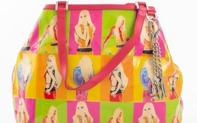 Vintage Versace "Call Me Donatella" tote purse handbag with polychrome Pop Art Donatella Versace