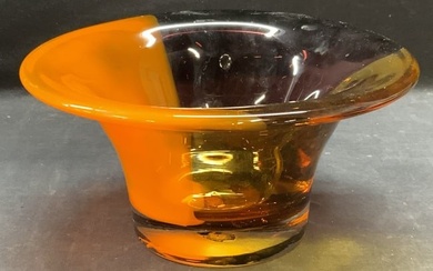 Vtg TELEFLORA Orange & Brown Art Glass Vase