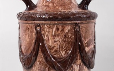WEDGWOOD & BENTLEY SOLID AGATE TWO-HANDLED VASE AND COVER