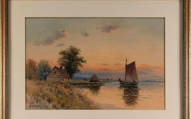WILLIAM FREDERICK PASKELL (Massachusetts, 1866-1951), Sunlit coastal scene., Watercolor, 16” x