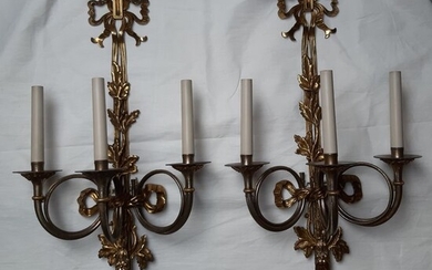 Wall sconce (2) - Louis XVI Style - Brass, Bronze, Gilt, Silver plated - Late 19th century