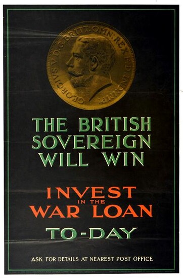 War Poster War Loan British Sovereign Coin WWI UK