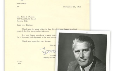 Wernher von Braun Signed Photo as NASA Director w/ TLS From Chief of Public Affairs
