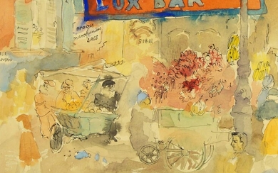 William D. Clyne, Scottish 1922–1981- Lux Bar; pen, watercolour, and gouache on paper, 22.2 x 28.5 cm (ARR)