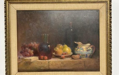 William Harnden (1920 - 1983) o/b still life with fruits, pitcher & vase, signed lower left, in fine
