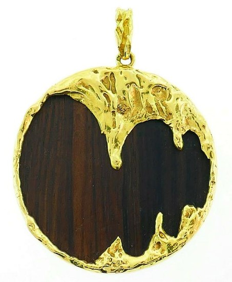 Wood 18k Yellow Gold PENDANT French 1970s