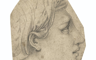 Workshop of Agnolo Bronzino (Menticelli 1503-1572 Florence), Cartoon for the head of a woman in profile to the right