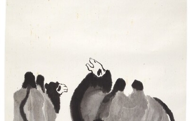 Wu Zuoren (1908 - 1997) Camels | 吳作人（1908-1997年） 雙駝 水墨紙本 立軸, Wu Zuoren (1908 - 1997) Camels | 吳作人（1908-1997年） 雙駝 水墨紙本 立軸