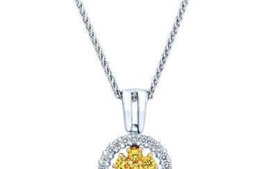 Yellow Sapphire Cluster Pendant With Diamond Halo Border In 18k Yellow And White Gold (17-in Spiga