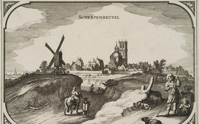 Zacharias Roman (17th century, Belgium) attributed, Old view of Scherpenheuvel, 1st state, Flanders, Belgium, 17th century, Etching