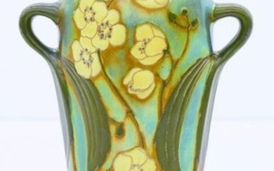 Zsolnay Floral Decorated Eosin Glaze Handled Vase
