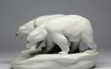 Zsolnay - Géza Nikelszky (1877-1966) - Figurine - Polar Bears - Porcelain
