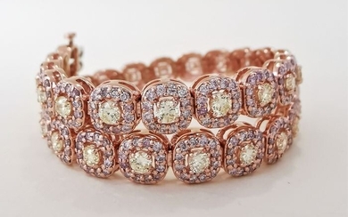 fancy yellow and mix pink vvs diamonds - 14 kt. Pink gold - Bracelet - 4.50 ct Diamond - AIG Certified No Reserve