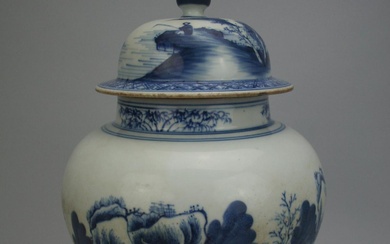 iGavel Auctions: Chinese Blue and White Covered Landscape Jar ASW1C