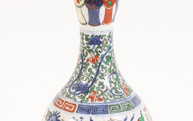 iGavel Auctions: Chinese Porcelain Wucai Dragon Bottle Vase with Garlic Neck, Wanli Mark but later ASH1