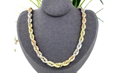 mens 14kt Multi-Toned Yellow White Roe Gold Rope Chain Necklace 7.30 MM 24' Inc