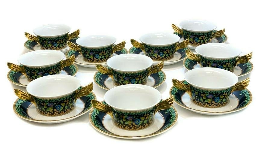 10 Rosenthal Versace Bouillon Bowls in Gold Ivy
