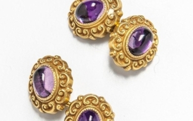 14kt Gold and Amethyst Cuff Links, lg. 1/2 in., 3.5 dwt.