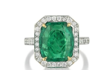 A Cushion-Shaped Emerald and Diamond Ring