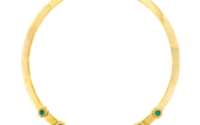 Gold and Emerald Necklace with Emerald and Diamond Enhancer