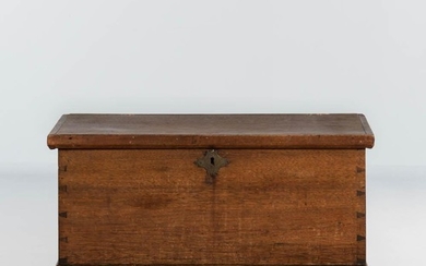 Small Walnut Six-board Chest, Pennsylvania, late 18th century, dovetailed construction throughout, the top opens above a well with till
