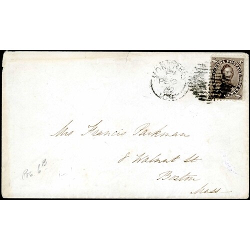 10c LETTER RATE TO USA: 1862 env. from Montreal to Boston be...