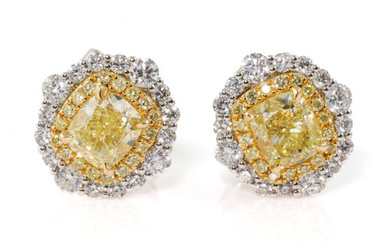 1.19ct Yellow and White Diamond Earrings