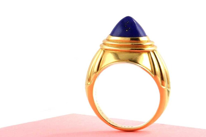 A lapis lazuli dress ring, by Boucheron The pointed...