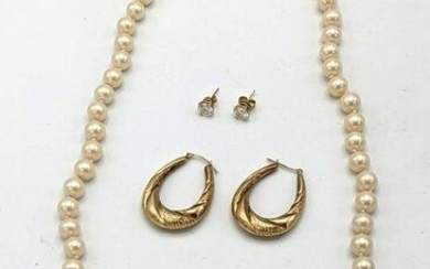 14K Gold Jewelry. 2 Pairs Earrings, pearls.