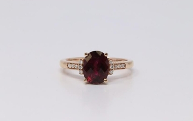 14Kt Rose Gold Ruby Tourmaline Diamond Ring.