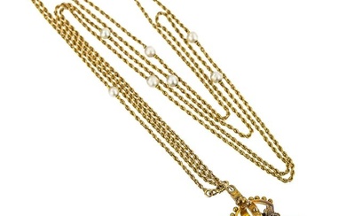 14k Pearl Emerald Ruby & Amethyst Heart Necklace