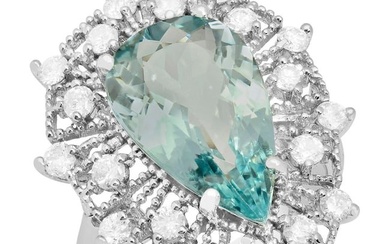 14k White Gold 5.03ct Aquamarine 1.03ct Diamond Ring