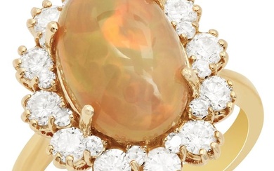 14k Yellow Gold 3.16ct Ethiopian Opal 1.18ct Diamond Ring