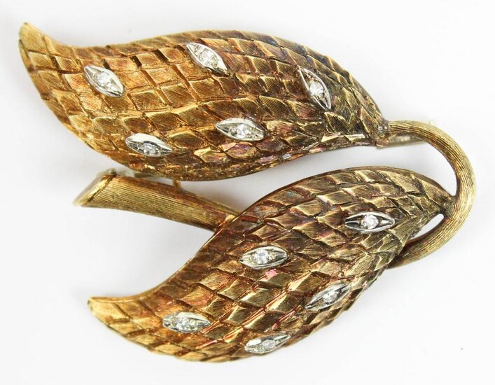 14k & diamond leaf brooch