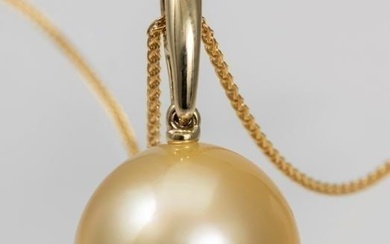 14x15mm Large Golden South Sea Pearl - 14 kt. Yellow gold - Necklace with pendant - 0.04 ct