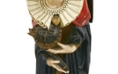 A carved wooden and polychrome painted figure of Elizabeth I