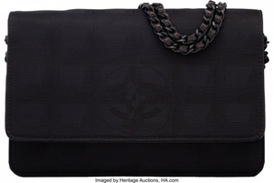 16050: Chanel Black Grosgrain Wallet on Chain with Blac