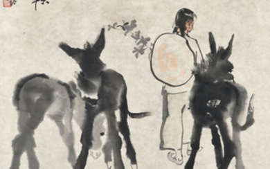 HUANG ZHOU (1925-1997), Donkeys and Girl