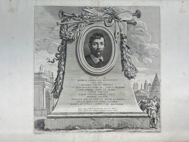 17th Century 'The Tomb of Annibale Carracci' Engraving by Carlo Maratti