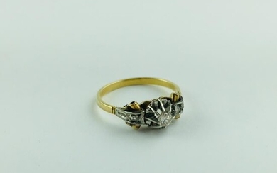 18 K yellow and white gold ring with diamonds