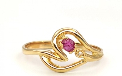 18 kt.Yellow gold - Ring with diamond and ruby