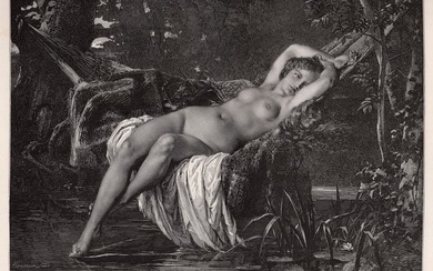 1800s Leon Bazile Perrault Woodcut The Bather
