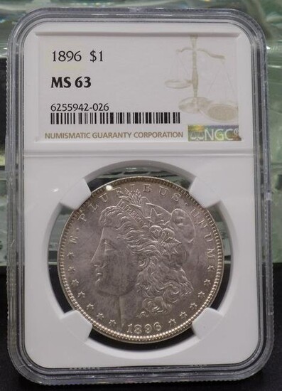 1896 Morgan dollar. MS63 Graded NGC